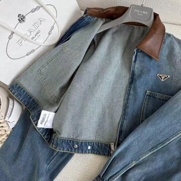 Prada Denim Jacket with Brown Collar - Picture 7 of 8